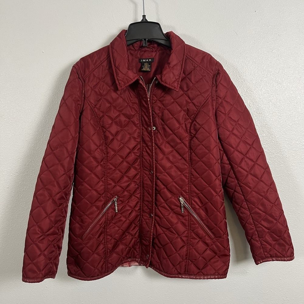 IMAN Womens Burgundy Quilted‎ Jacket-vest Medium Red Lined Zip Snap
